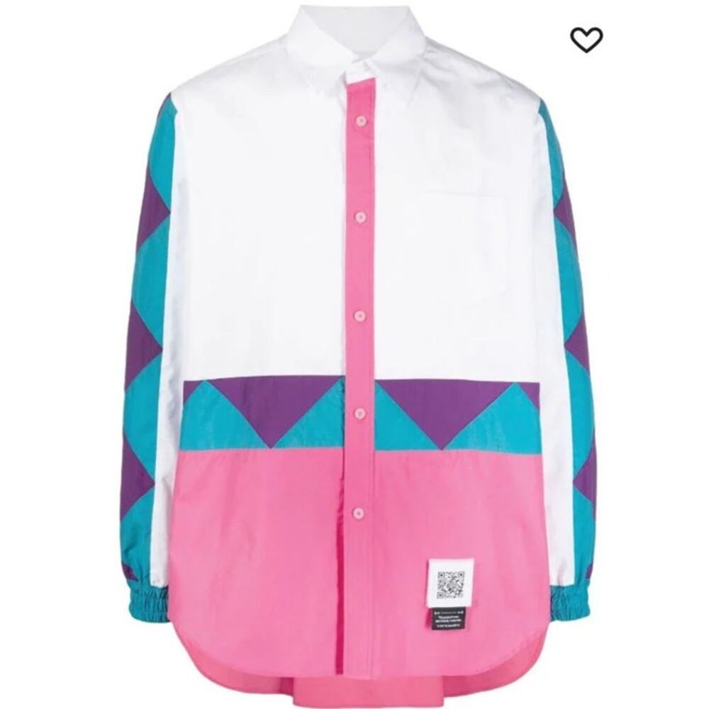 NWT Fumito Ganryu Colour Block Windbreaker Shirt Men's Size 1 Pink Blue Purple - Picture 2 of 13